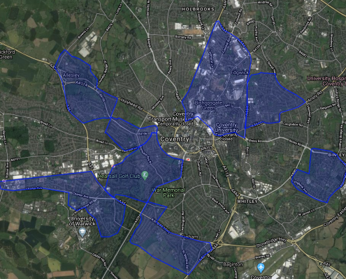 Map showing specifically chosen areas for leaflet distribution